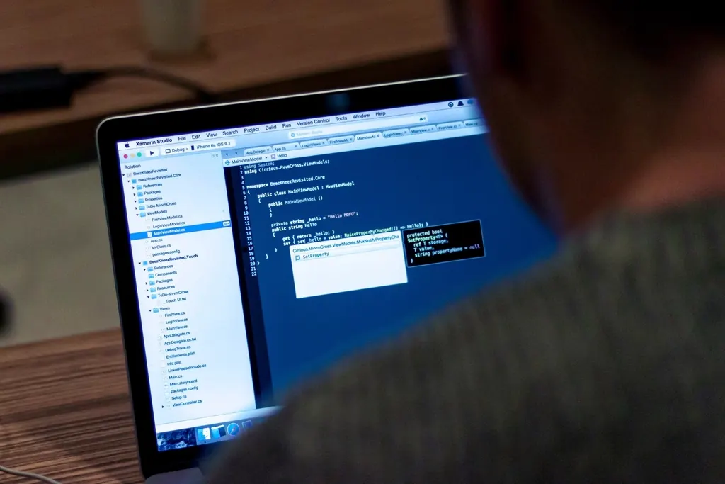 Programador trabajando en una pantalla de código